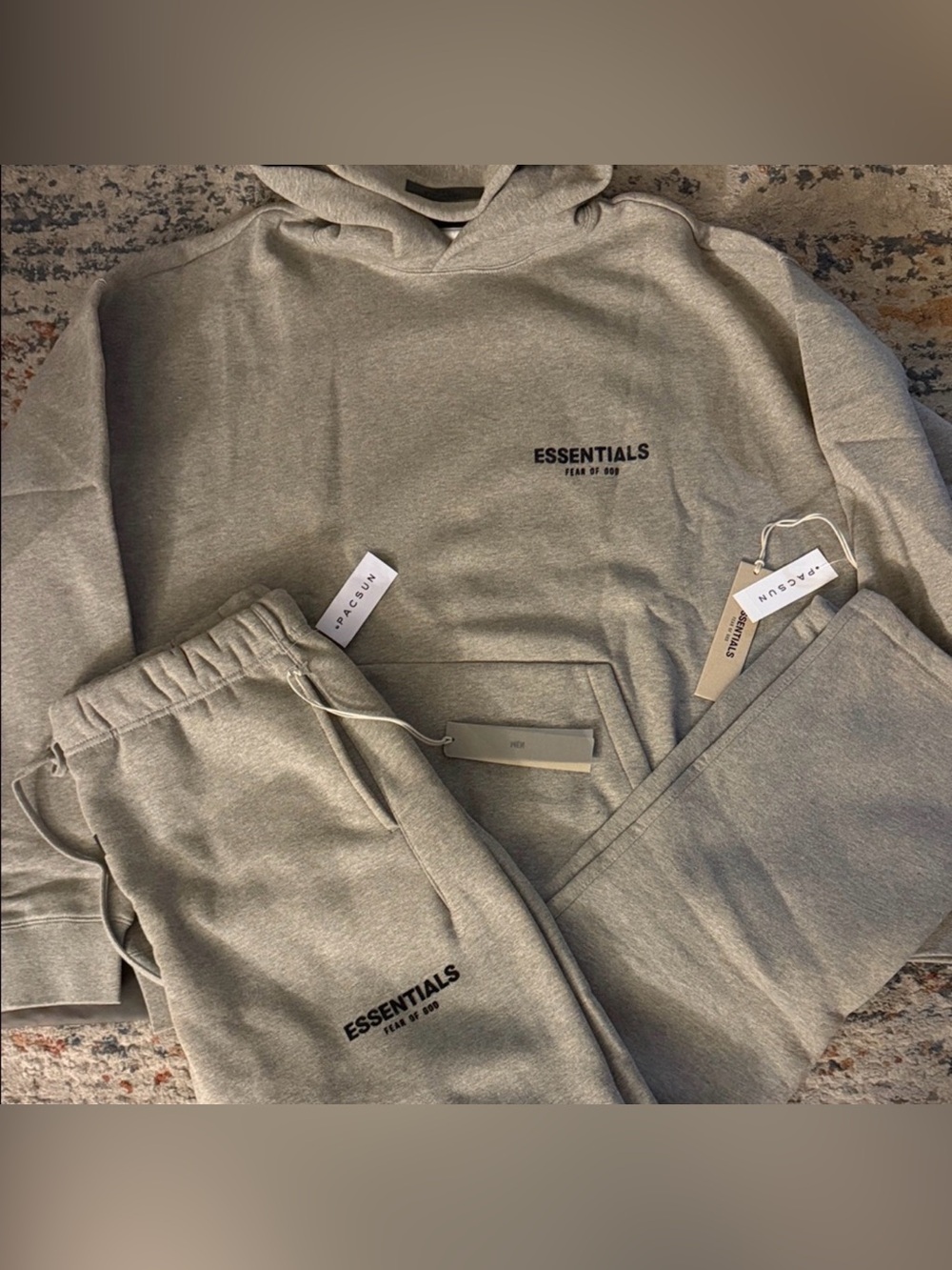Essentials Hooded Sweatshirt and Joggers Set - Taupe with Black Logo
